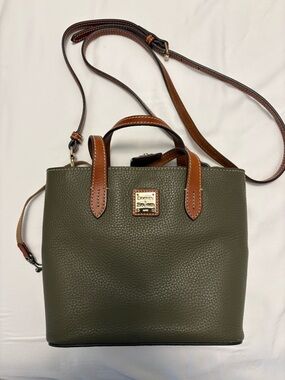 Dooney & Bourke Olive Pebbled Leather Crossbody with Brown Trim